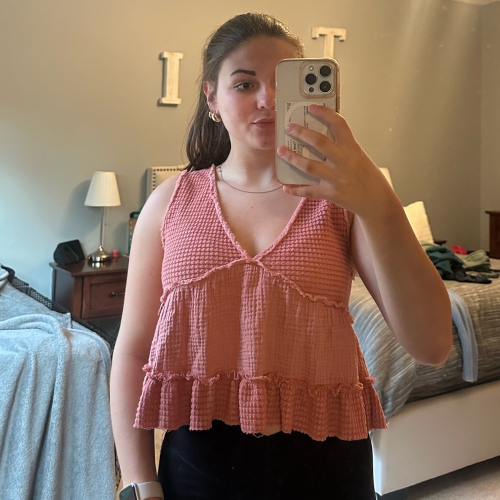 Altar'd State Pink Ruffled Tie Front Tank Top
